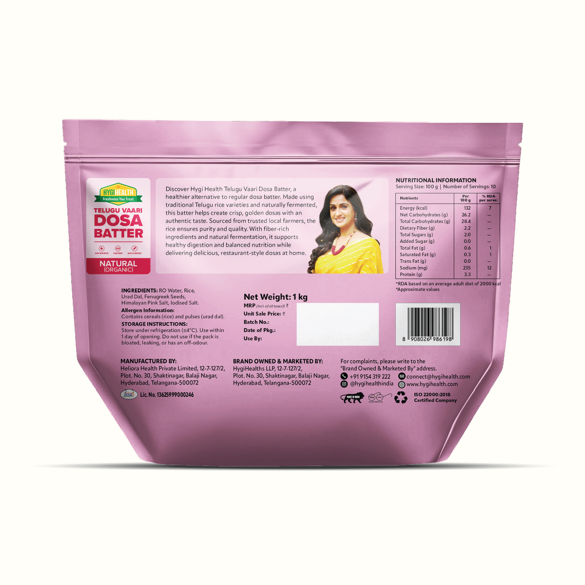 Telugu Vaari Dosa Batter pack back — nutrition and ingredients