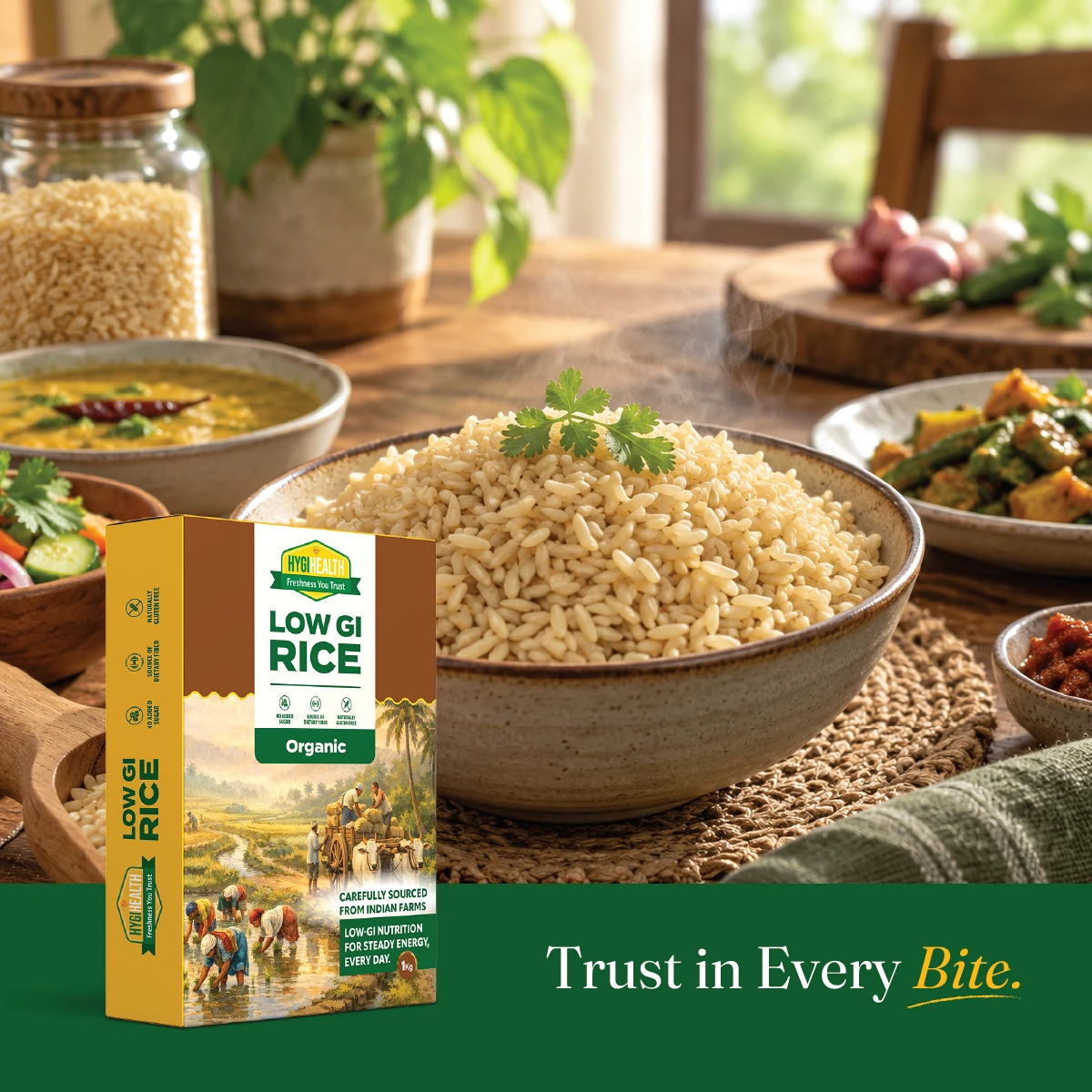 Cooked Low GI rice serving suggestion