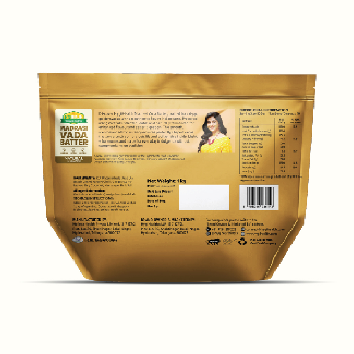 Madrasi Vada Batter pack back — nutrition and ingredients